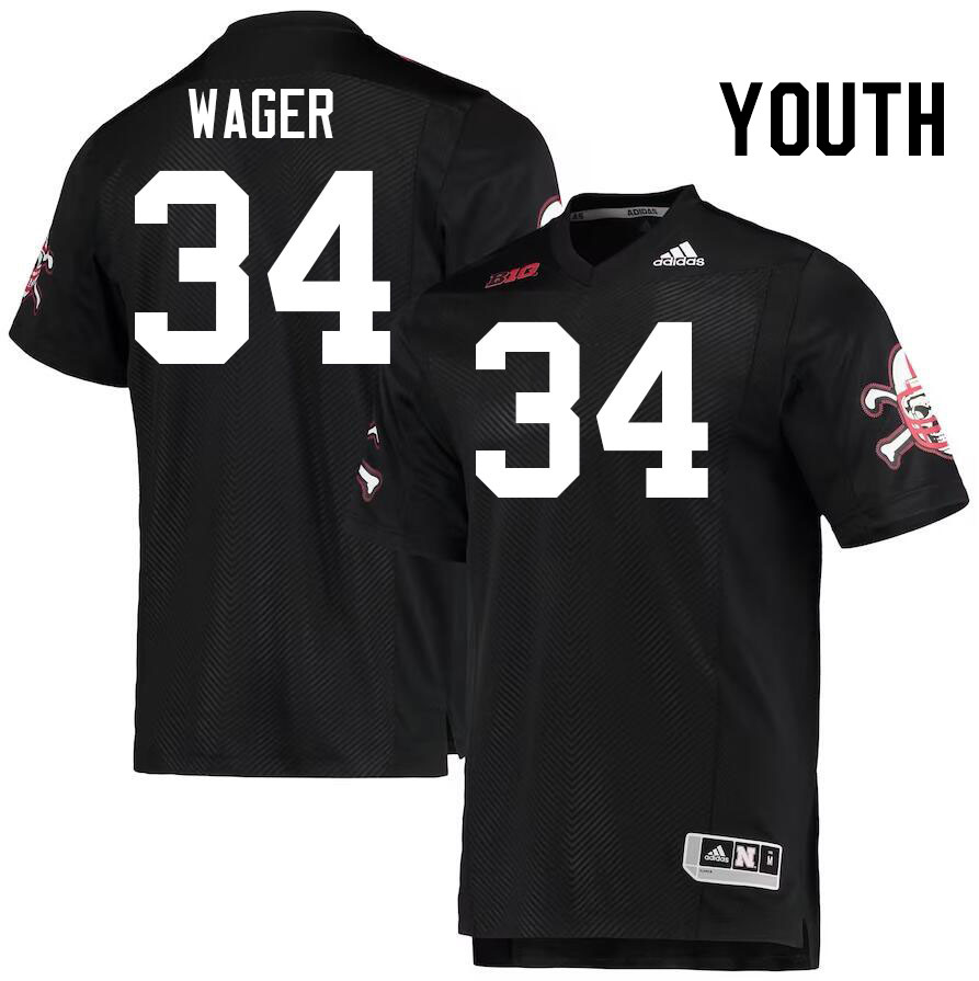 Youth #34 Gage Wager Nebraska Cornhuskers College Football Jerseys Stitched Sale-Black